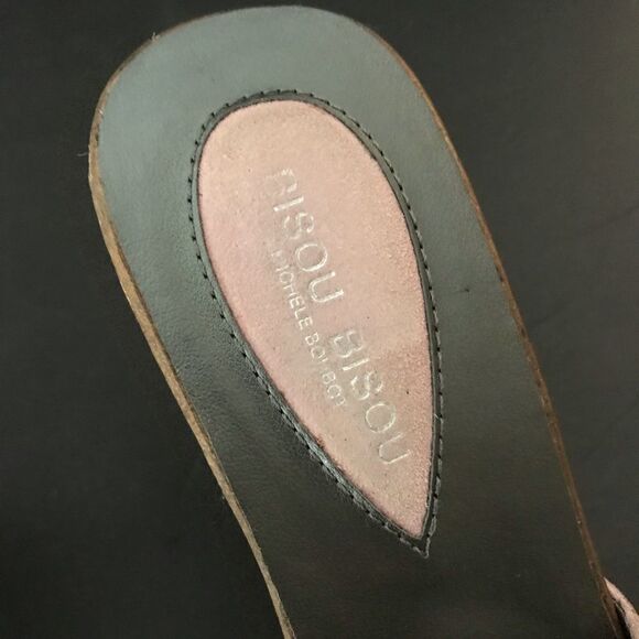 Vintage pink suede bow wood slides Bisou disco - Picture 4 of 7